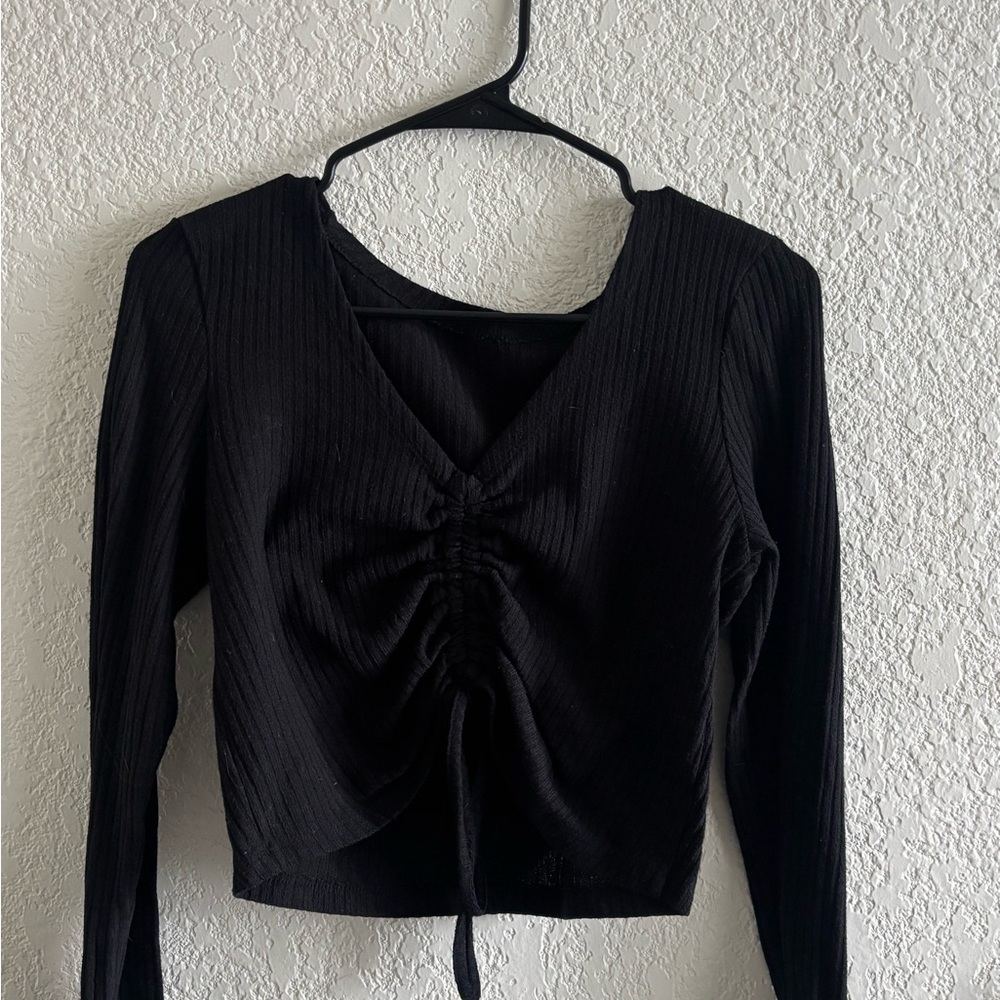 Black Ruched Long Sleeve Top